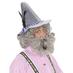 Paruka s vousy šedivá kudrnatá